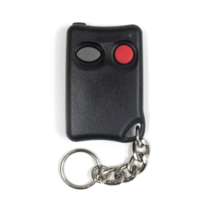 black keyscan garage remote copy with key ring attached